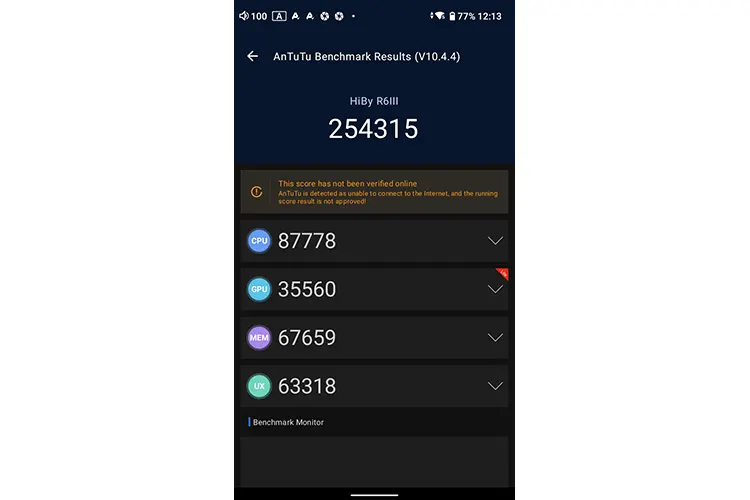 HiBy R6 III 2025 AnTuTu benchmark score