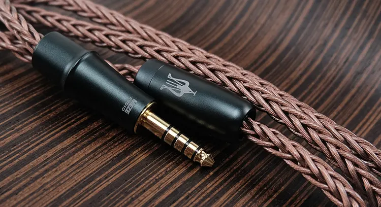 Meze Audio Liric II balanced cable on wood background