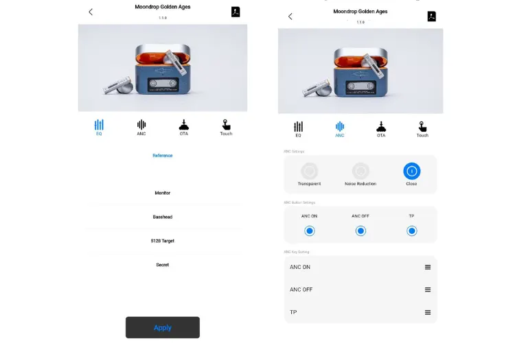 MOONDROP Link 2.0 app control screens